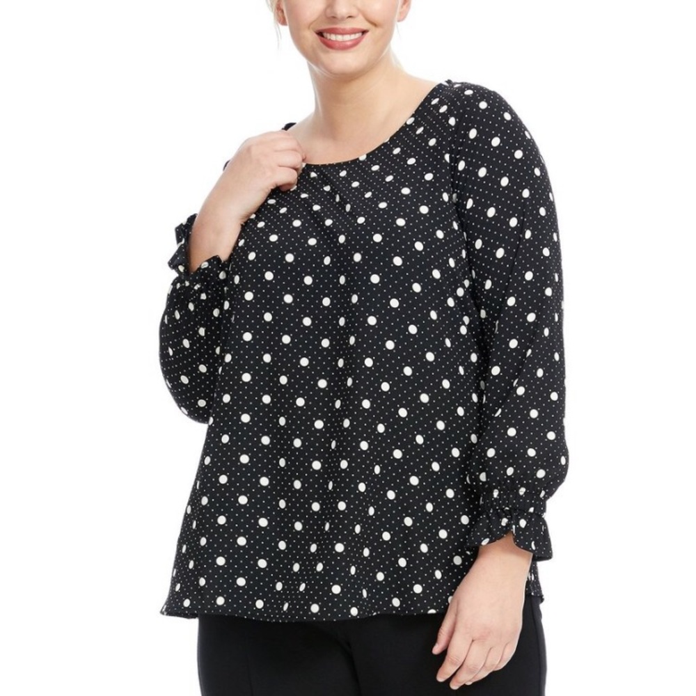 Gilli Black Polka Dot Top Plus Size
